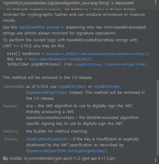 jwts signWith method deprecated